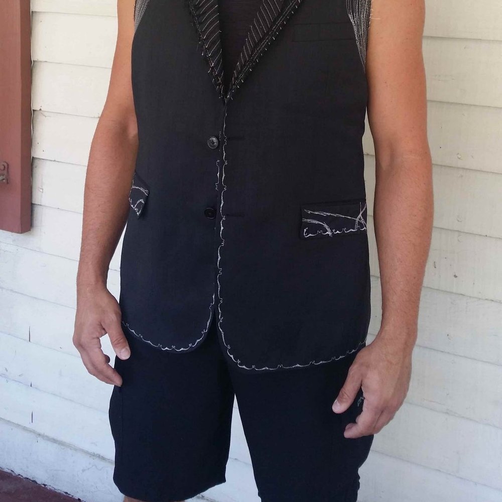 XANADU DESIGNS Black Panther Inspired, Upcycled mens suit coat, made into vest. - Picture 2 of 14
